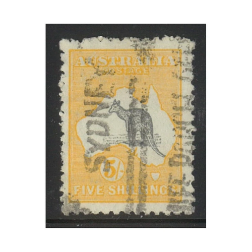 Australia Kangaroo 2nd WMK 5/- Deep Grey/Chrome Stamp Parcel Cancel Used