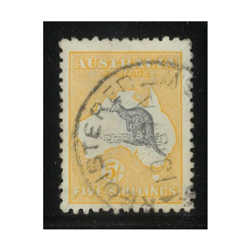 Australia Kangaroo & Map 2nd WMK 5/- Stamp Deep Grey/Yellow SG30 Fine Used
