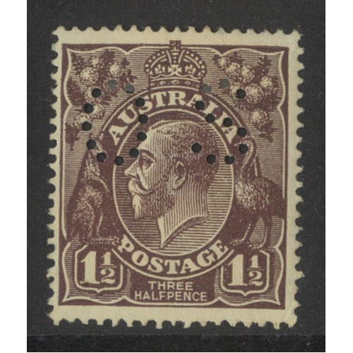 Australia KGV Stamp Single Crown WMK 1½d Black-Brown Perf OS SG O64 MLH