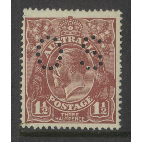 Australia KGV Stamp Single Crown WMK Inverted 1½d Red-Brown Perf OS SG O69aw MLH