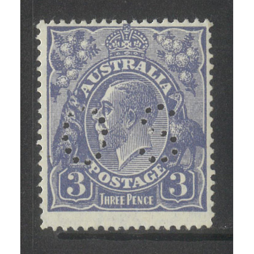 Australia KGV Stamp Small Mult WMK Inverted p14 3d Dull Blue Perf OS SG O93w MUH
