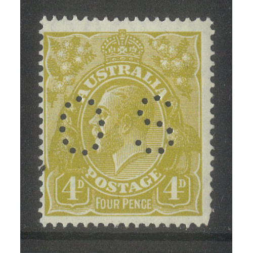 Australia KGV Stamp Small Mult WMK p14 4d Olive Perf OS SG O94 MUH