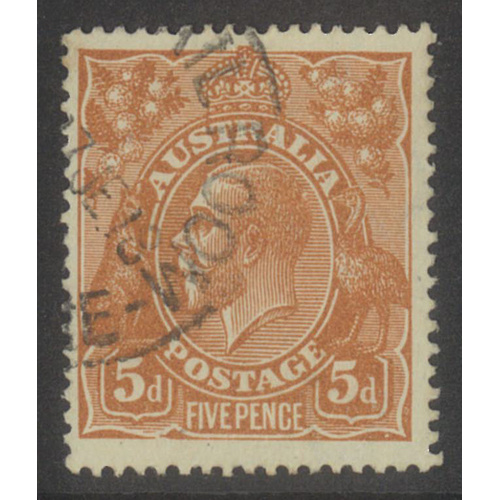 Australia KGV Stamp Single WMK Inverted 5d Chestnut Comb Perf BW123Aa Very FU