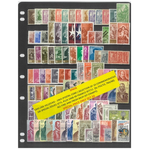 Spain 1945-63 Selection of 33 Commemorative Sets 97 Stamps MUH #444