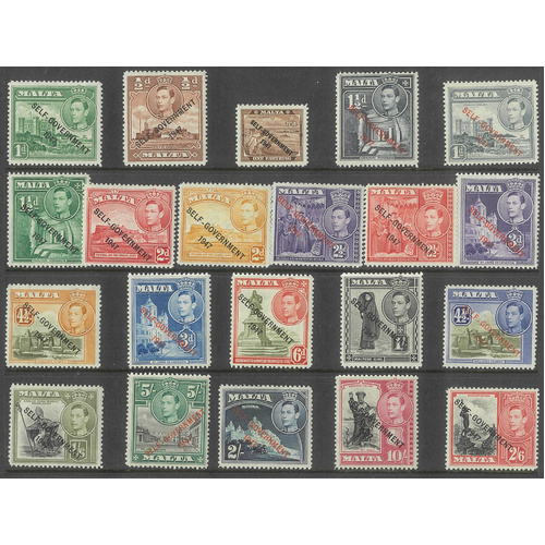 Malta 1948-51 KGVI Pictorial set/21 Stamps ovpt Self Government 1947 MVLH #4-9