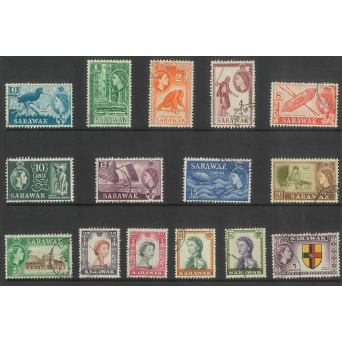 Sarawak 1955-59 QEII Pictorial Set of 15 Stamps SG188/202 Fine Used #4-10
