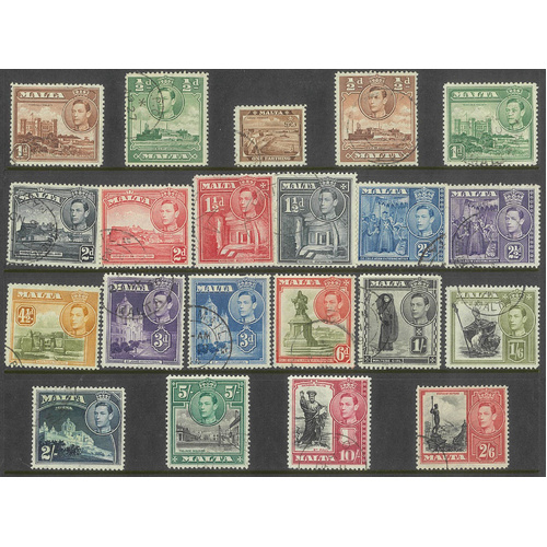 Malta 1938-43 KGVI Pictorial Set of 21 Stamps SG217/31 Fine Used #4-12