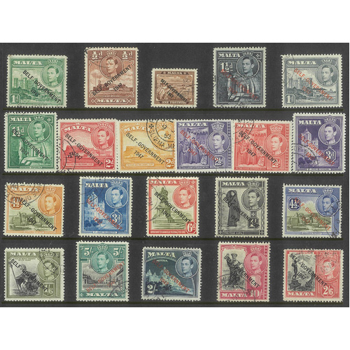 Malta 1948-51 KGVI Pictorial Set/21 Stamps ovpt Self Government 1947 FU #4-13