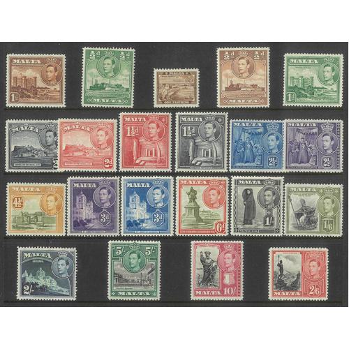 Malta 1938-43 KGVI Pictorial Set of 21 Stamps SG217/31 MVLH #4-14