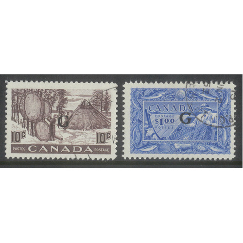 Canada 1950-51 10c Furs & $1 Fisherman Stamps ovpt "G" SG O191/92 FU #4-14