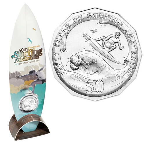 Australia 2013 Surfing 50th Anniversary 50c UNC Coin in Card