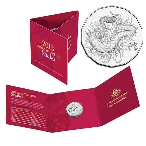 Australia 2013 Year of The Snake 50c UNC Coin in Card