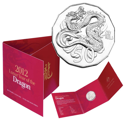 Australia 2012 Year of The Dragon 50c UNC Coin in Card