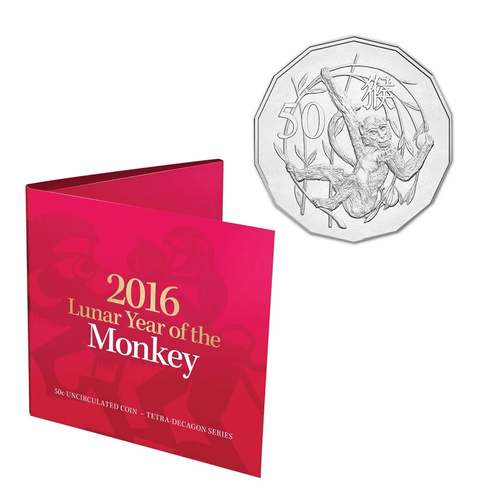 Australia 2016 Year of The Monkey 50c UNC Coin in Card