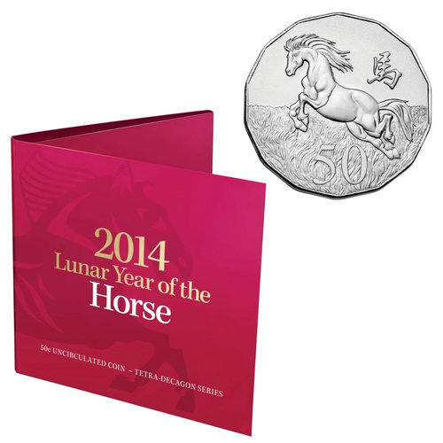 Australia 2014 Year of The Horse 50c UNC Coin in Card
