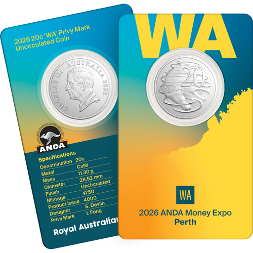 Australia 2026 Perth ANDA Show State Series WA Privy Mark 20c UNC Coin in Card