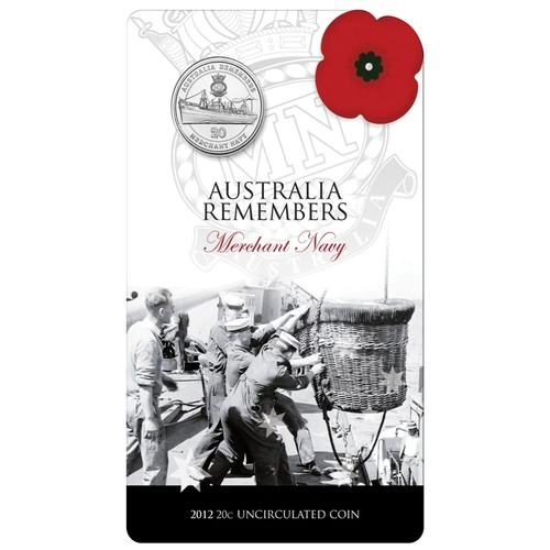 Australia 2012 Remembers - Merchant Navy 20c UNC Coin in Card