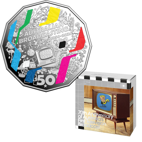 Australia 2026 50c First Television Broadcast 70th Anniversary Coloured Silver Proof Coin