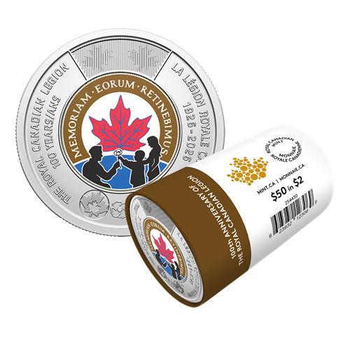 Canada 2026 $2 100th Anniversary of The Royal Canadian Legion Coloured Coin in Roll 
