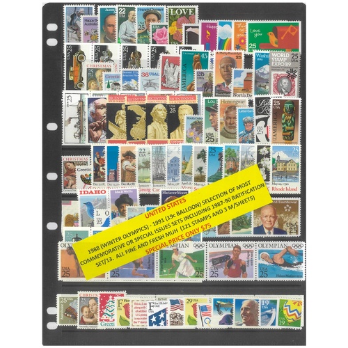 USA 1988-91 Selection of Most Commemorative Sets 121 Stamps & 3 Mini Sheets MUH #497