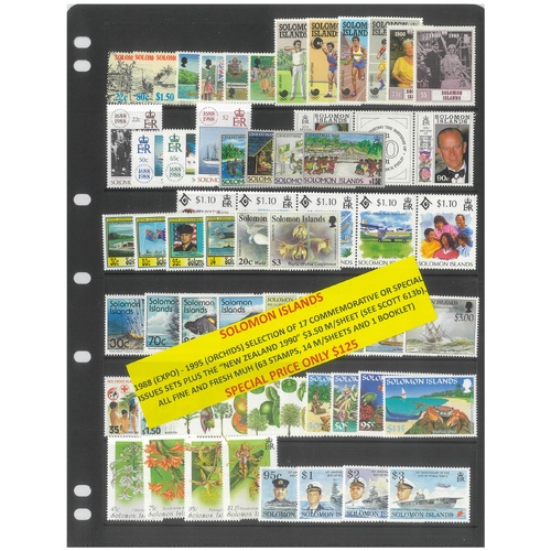 Solomon Islands Selection 17 Commemorative Sets 63 Stamps 14 Mini Sheets & 1 Booklet MUH #469