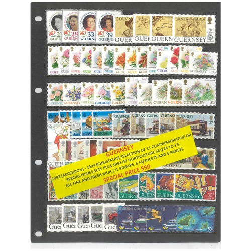 Guernsey 1992-94 Selection of 11 Commemorative Sets 71 Stamps 6 Mini Sheets & 6 Panes MUH #268