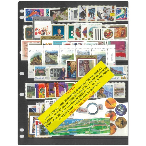 Canada 1992-95 Selection of Commemorative Sets 109 Stamps & 6 Sheets MUH #413