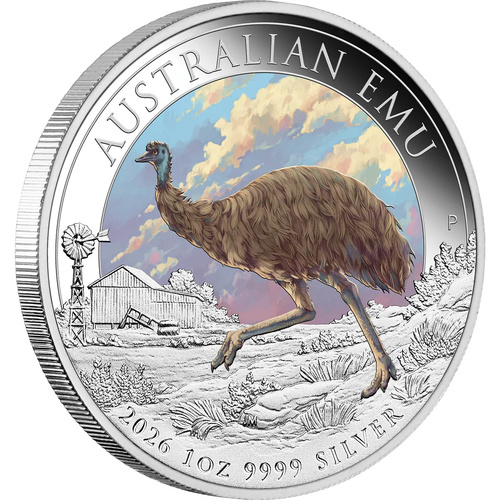 Australia 2026 $1 Australian Emu 1oz Silver Coloured Coin