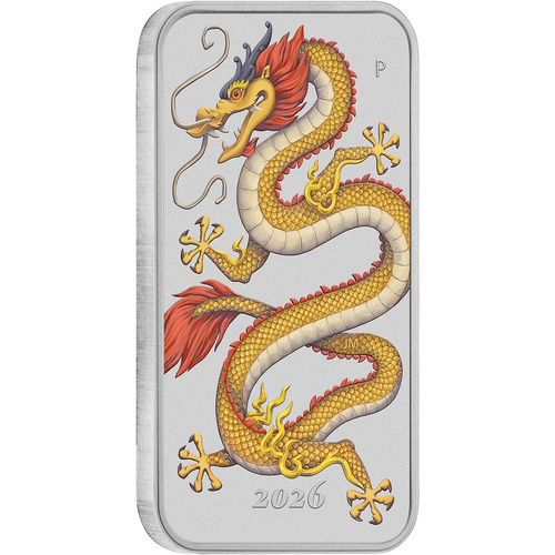 Australia 2026 $1 Golden Dragon 1oz Silver Coloured Rectangular Coin In Card