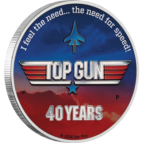 Tuvalu 2026 $1 40 Years of Top Gun 1oz Silver Coloured Coin