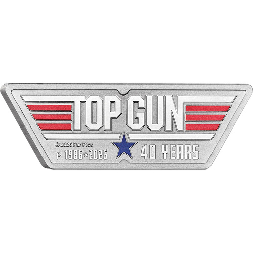 Tuvalu 2026 $1 40 Years of Top Gun 1oz Silver Coloured Logo-Shaped Coin