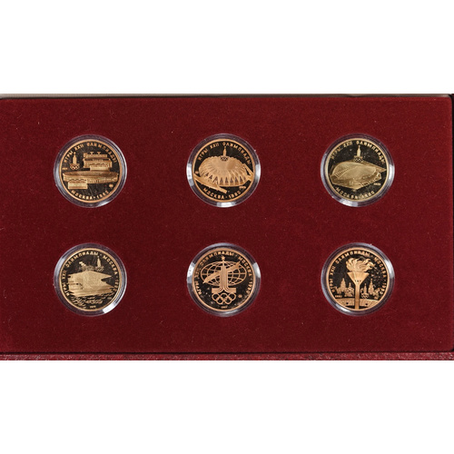 Russia 1977-80 100 Roubles Moscow Olympics Commemorative Set of 6 Gold Proof Coins