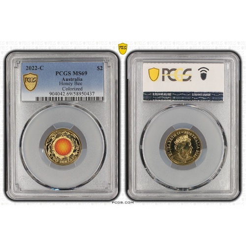 Australia 2022-C $2 Honey Bee AlBr Coloured Coin PCGS MS69