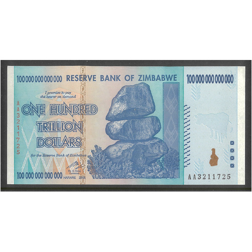 Zimbabwe 2008 100 Trillion Dollars Banknote UNC