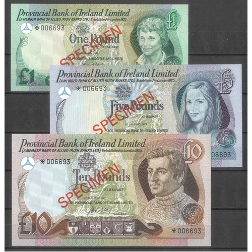  Ireland 1977–1981 Specimen Banknotes Set of 3 aUNC