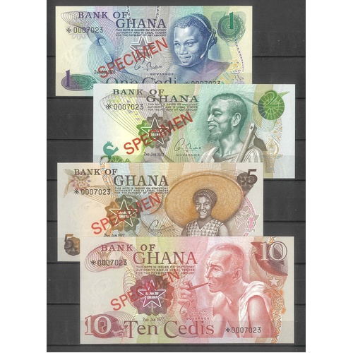 Ghana 1977 Specimen Banknotes Set of 4 aUNC/UNC