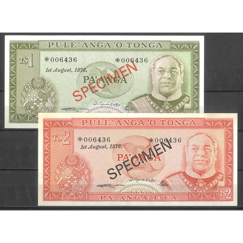 Tonga 1978 Specimen Banknotes Set of 2 UNC