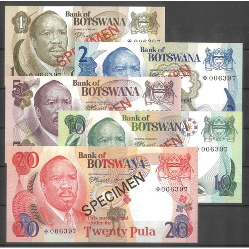 Botswana ND1979 Specimen Set of 5 Banknotes EF+