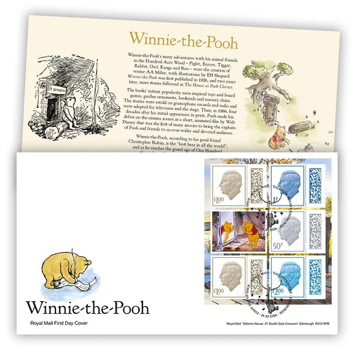 Great Britain 2026 Winnie the Pooh Prestige Stamp Booklet Pane on First Day Cover