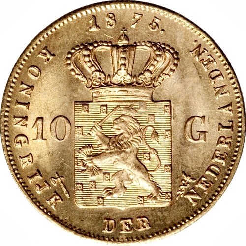 Netherlands 1875 10 Gulden Gold Coin 