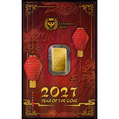 Germania Mint 2027 Year of The Goat 1 gram 9999 Gold Minted Bar