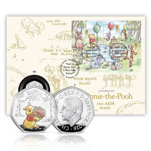 Great Britain 2026 Winnie the Pooh 50p Silver Proof Coin Cover - PNC