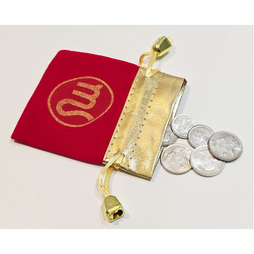 Christmas Pudding Coins Set of 6 Traditional Lucky Silver Coins in Pouch