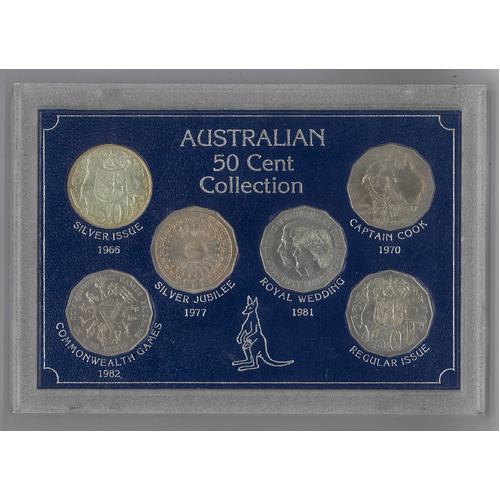 Australia 1966-1984 Commemorative 50c 6‑Coin Collection incl. round silver coin
