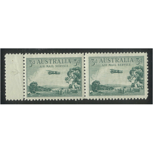 Australia 1930 3d Airmail Ex Booklet Horizontal Pair Stamps with Variety SG115b MUH