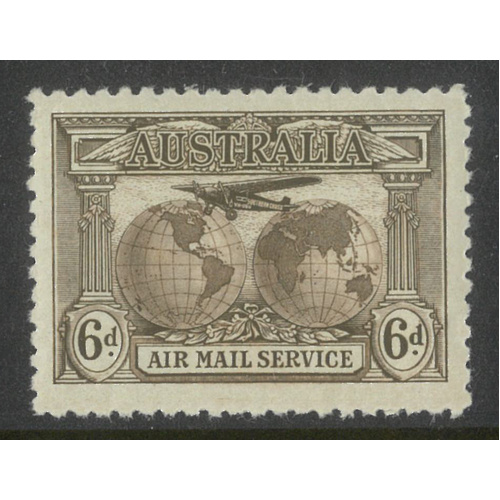 Australia 1931 Air Mail 6d Dull Brown Single Stamp SG139 BW144A MUH