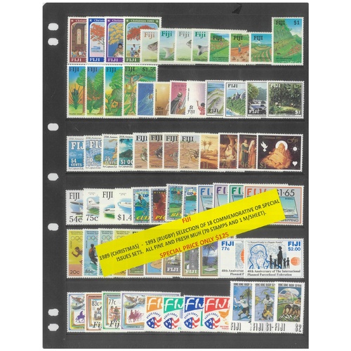 Fiji 1989-93 Selection of 18 Commemorative Sets 70 Stamps & 1 Mini Sheet MUH #497