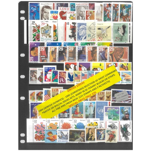 USA 1994-95 Selection of Commemorative Sets 131 Stamps & 2 Mini Sheets MUH #474