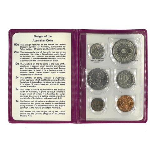 Australia 1977 Year Set of 6 UNC Coins Silver Jubilee Commemorative in Purple Wallet RAM