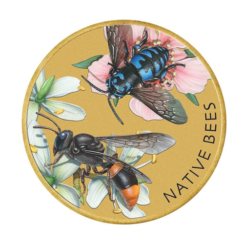 Tuvalu 2019 Australian Native Bees $1 Dollar Coloured UNC Coin Carded